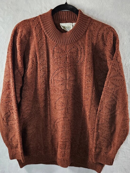 Romanini Sweaters - Domanini Vintage Pointelle Knit Pullover Rust Brown Women Medium Wool Blend